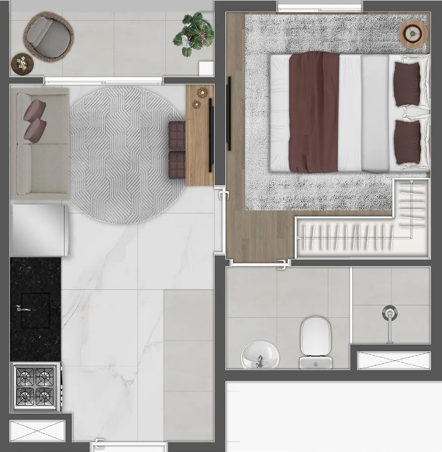 Planta de apartamento de 1 dormitório