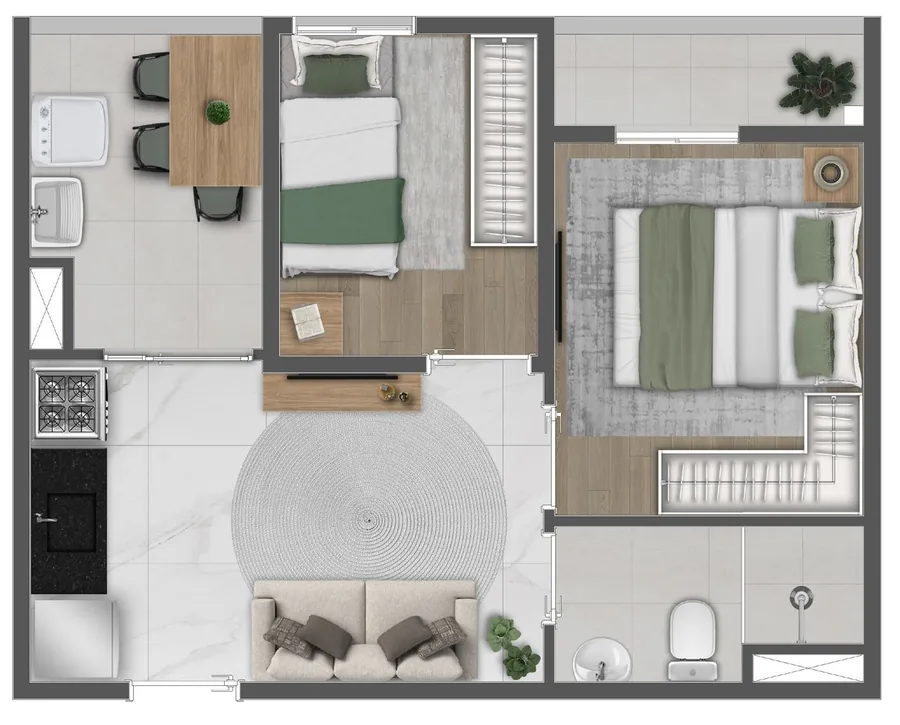 Planta de apartamento de 2 dormitórios